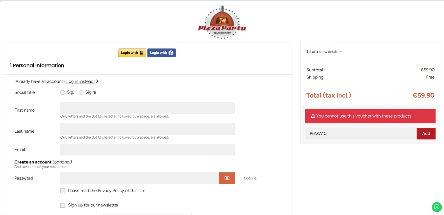 Pizza Party Shop promo code screenshot showing code PIZZA10 applied at Pizza Party Shop checkout page. Uploaded by SimplyCodes community member Airtek on Apr 13, 2025