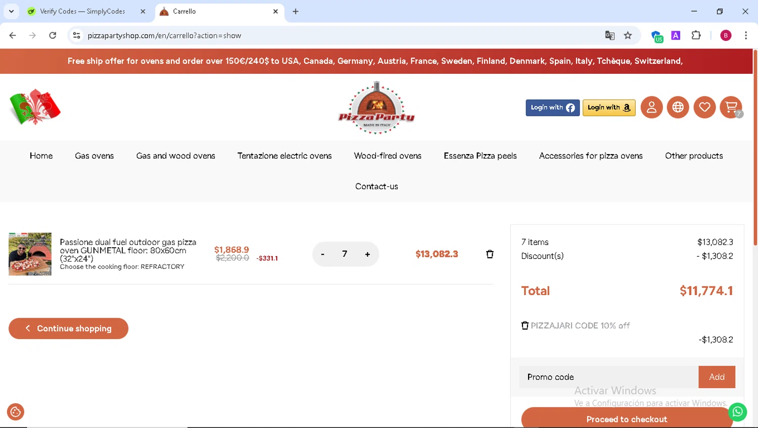 Pizza Party Shop promo code screenshot showing code PIZZAJARI applied at Pizza Party Shop checkout page. Uploaded by SimplyCodes community member VictoriousSentinel9543 on Mar 31, 2025