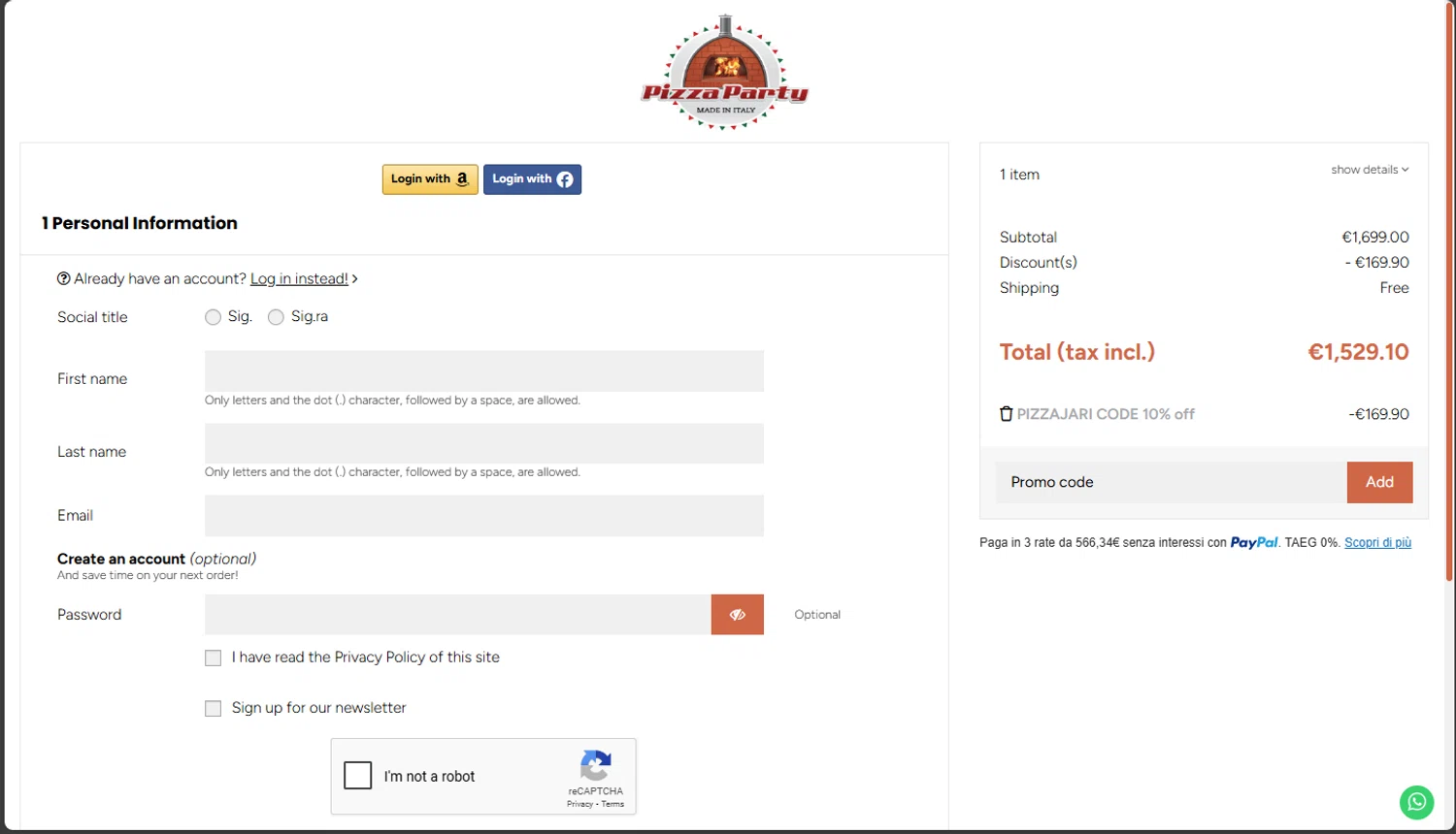 Pizza Party Shop promo code screenshot showing code PIZZAJARI applied at Pizza Party Shop checkout page. Uploaded by SimplyCodes community member tokiio on Oct 17, 2025