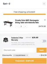 VALENTINHA coupon verification screenshot