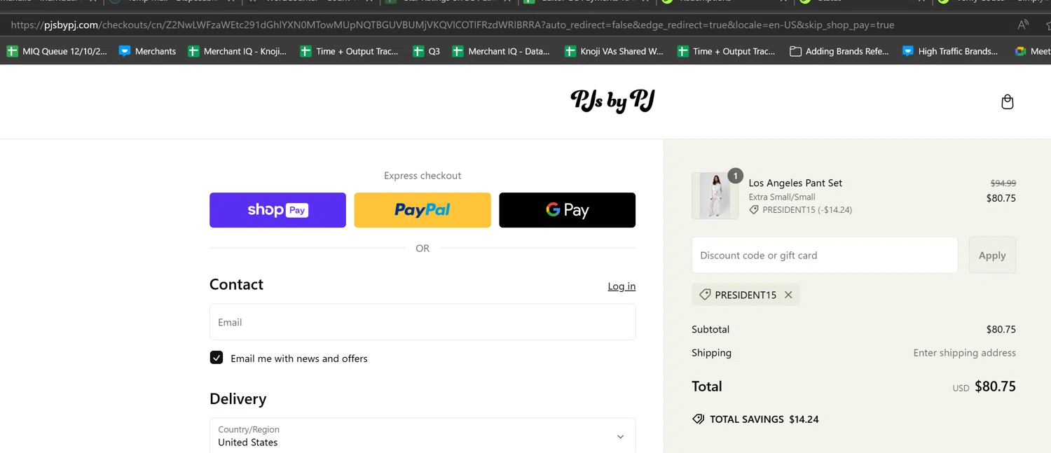 PJs by PJ discount code screenshot showing code PRESIDENT15 applied at PJs by PJ checkout page. Uploaded by SimplyCodes community member PopomsPapa on Feb 17, 2025