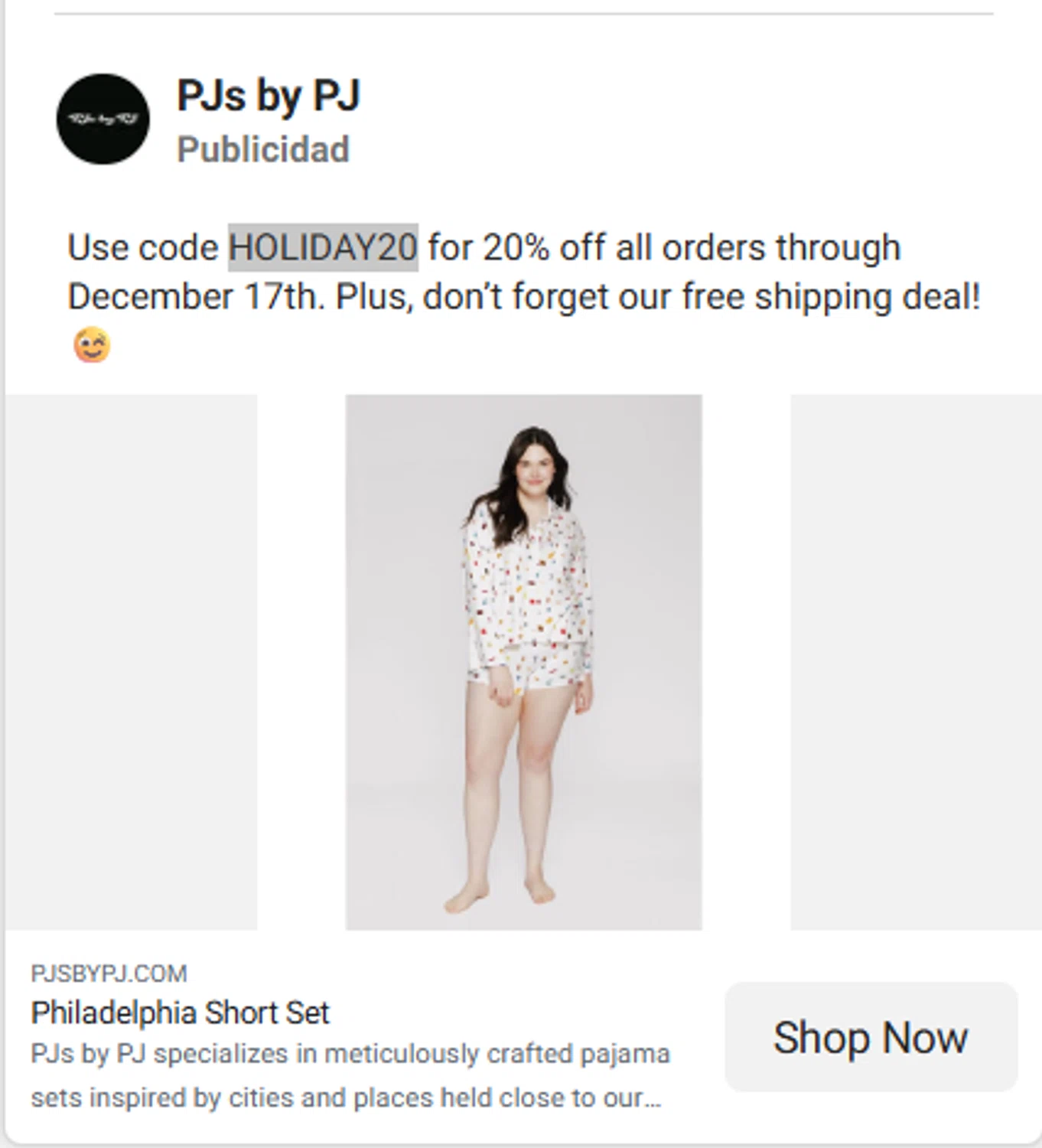 PJs by PJ discount code screenshot showing code HOLIDAY20 applied at PJs by PJ checkout page. Uploaded by SimplyCodes community member antonietarodriguez96 on Dec 16, 2025