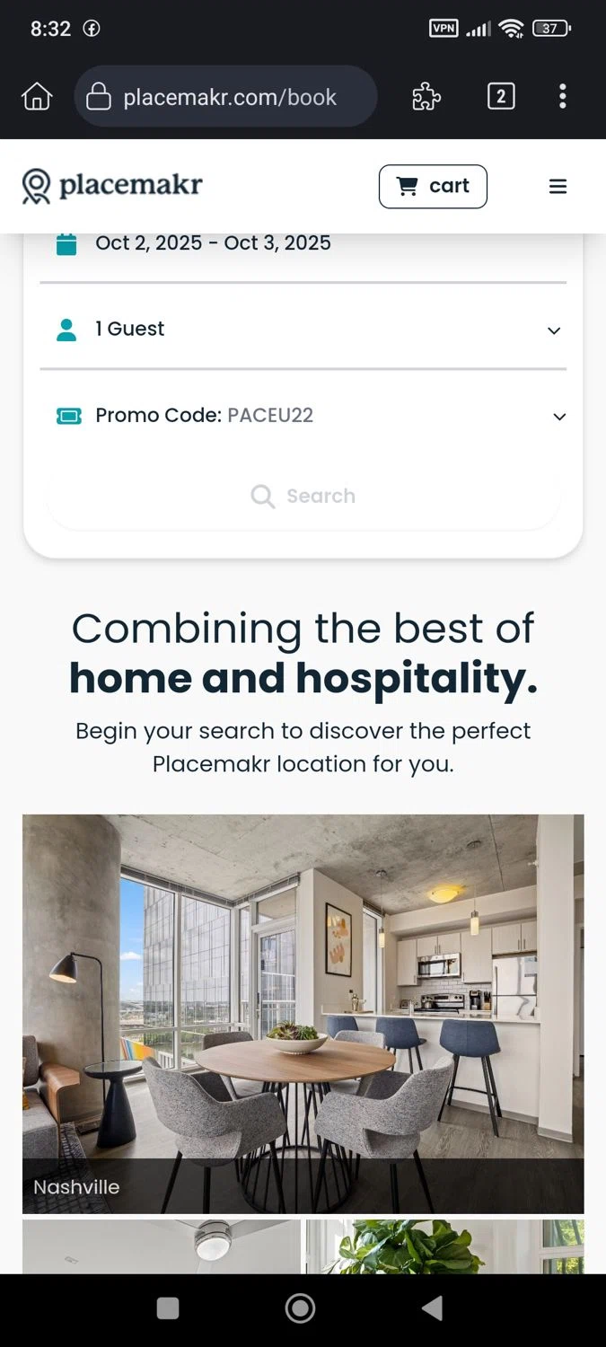 Placemakr promo code screenshot showing code PACEU22 applied at Placemakr checkout page. Uploaded by SimplyCodes community member JhoennysM on Oct 2, 2025