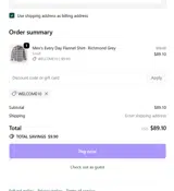 WELCOME10 coupon verification screenshot