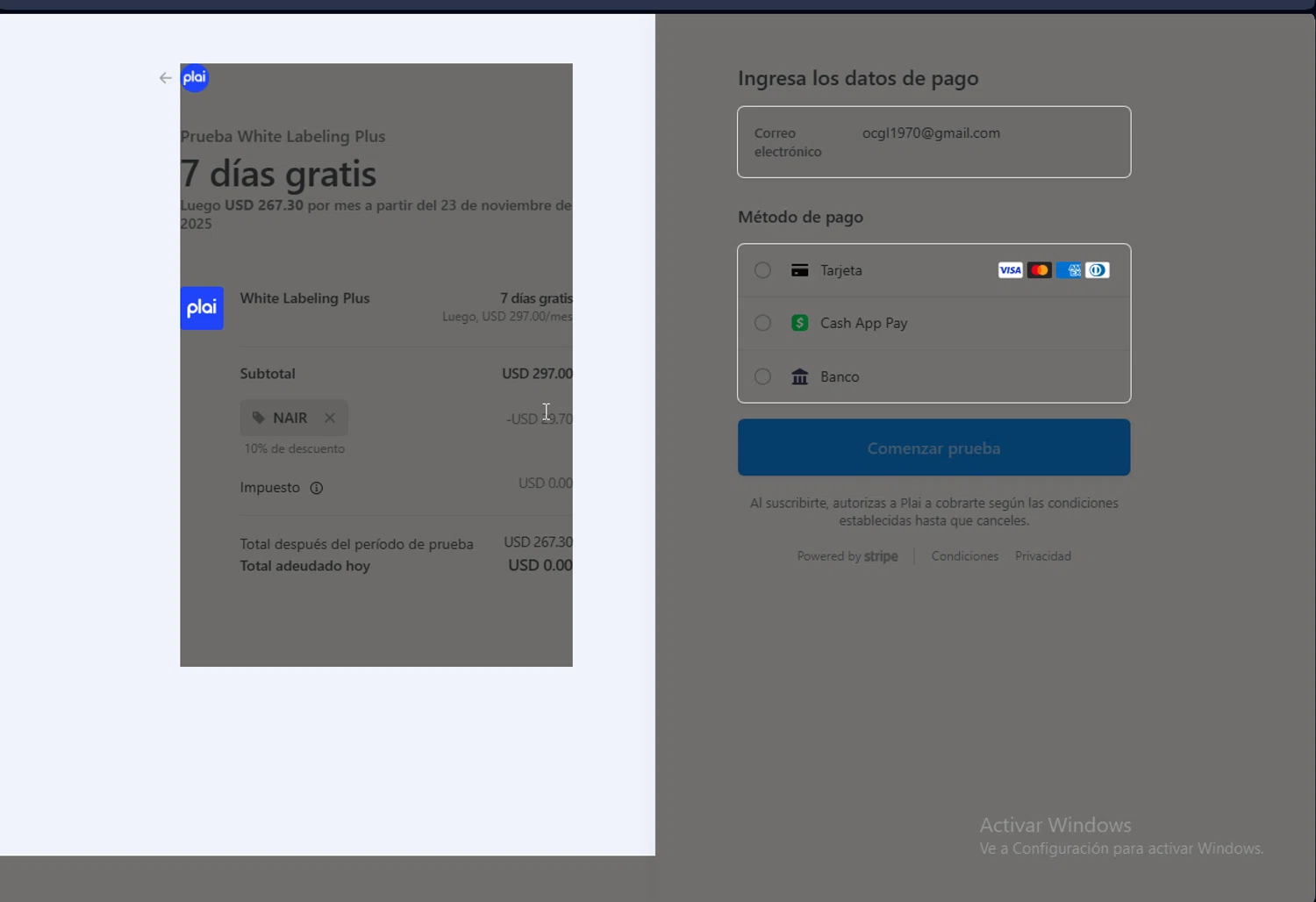 Plai promo code screenshot showing code NAIR applied at Plai checkout page. Uploaded by SimplyCodes community member BeastMode on Nov 16, 2025