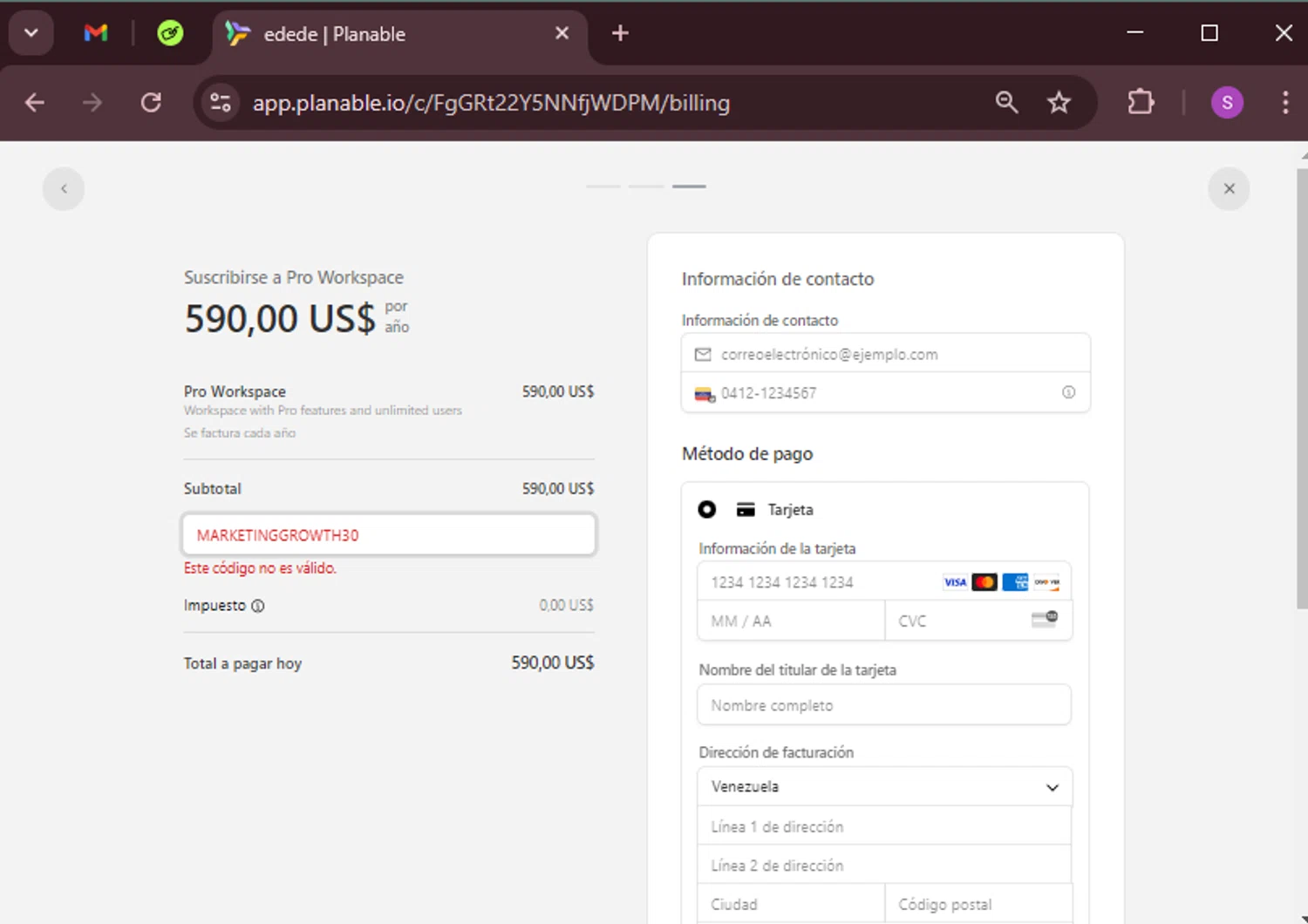 Planable promo code screenshot showing code marketinggrowth30 applied at Planable checkout page. Uploaded by SimplyCodes community member tinkle_tinkle on Feb 11, 2025