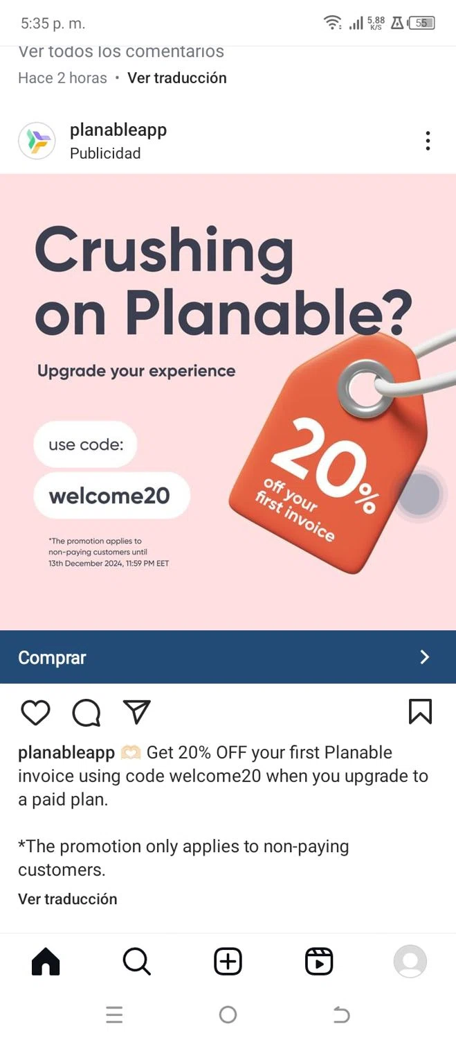 Planable promo code screenshot showing code Welcome20 applied at Planable checkout page. Uploaded by SimplyCodes community member crischidy25 on Oct 28, 2024
