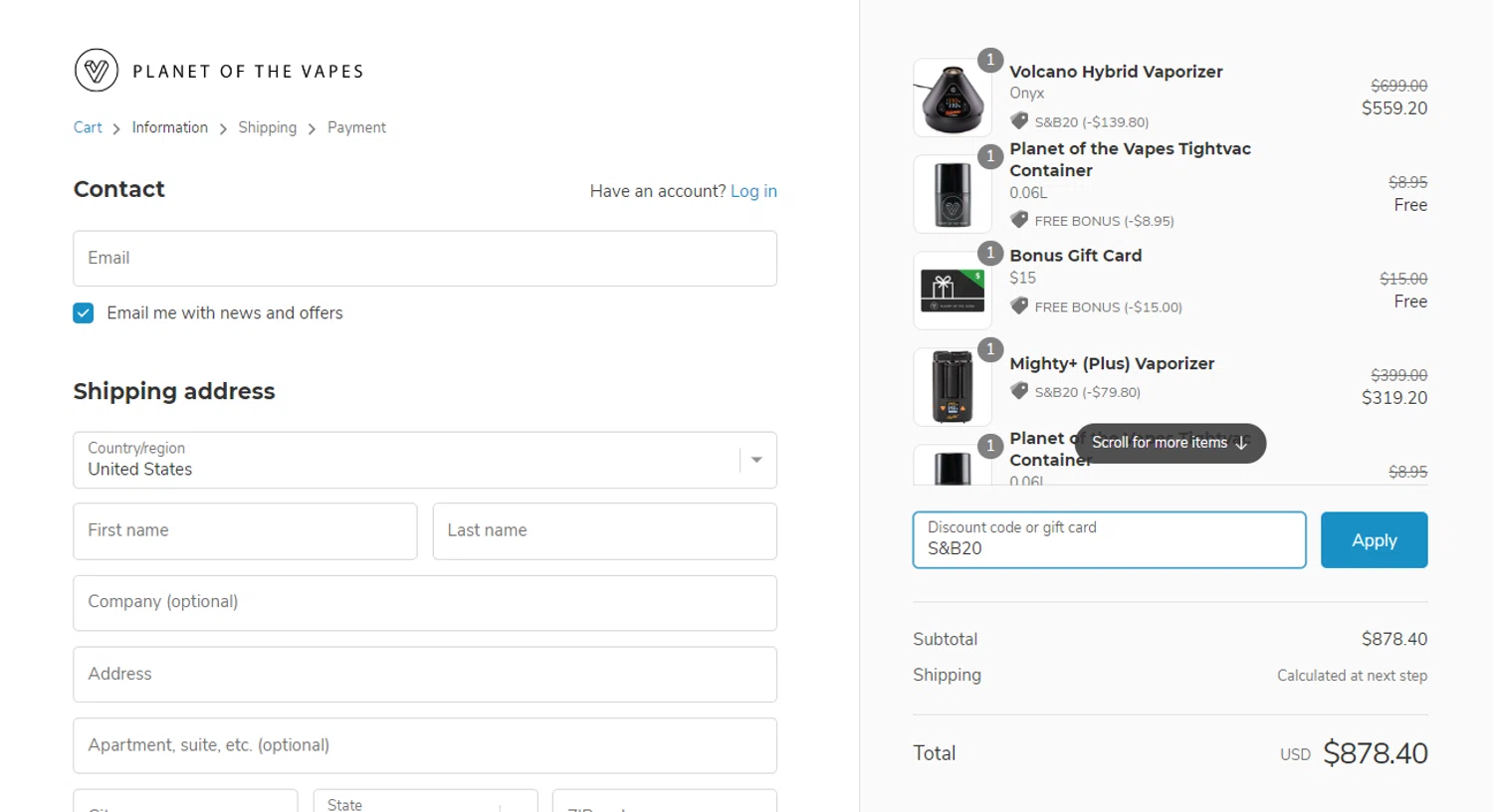 where to use Planet Of The Vapes promo code box