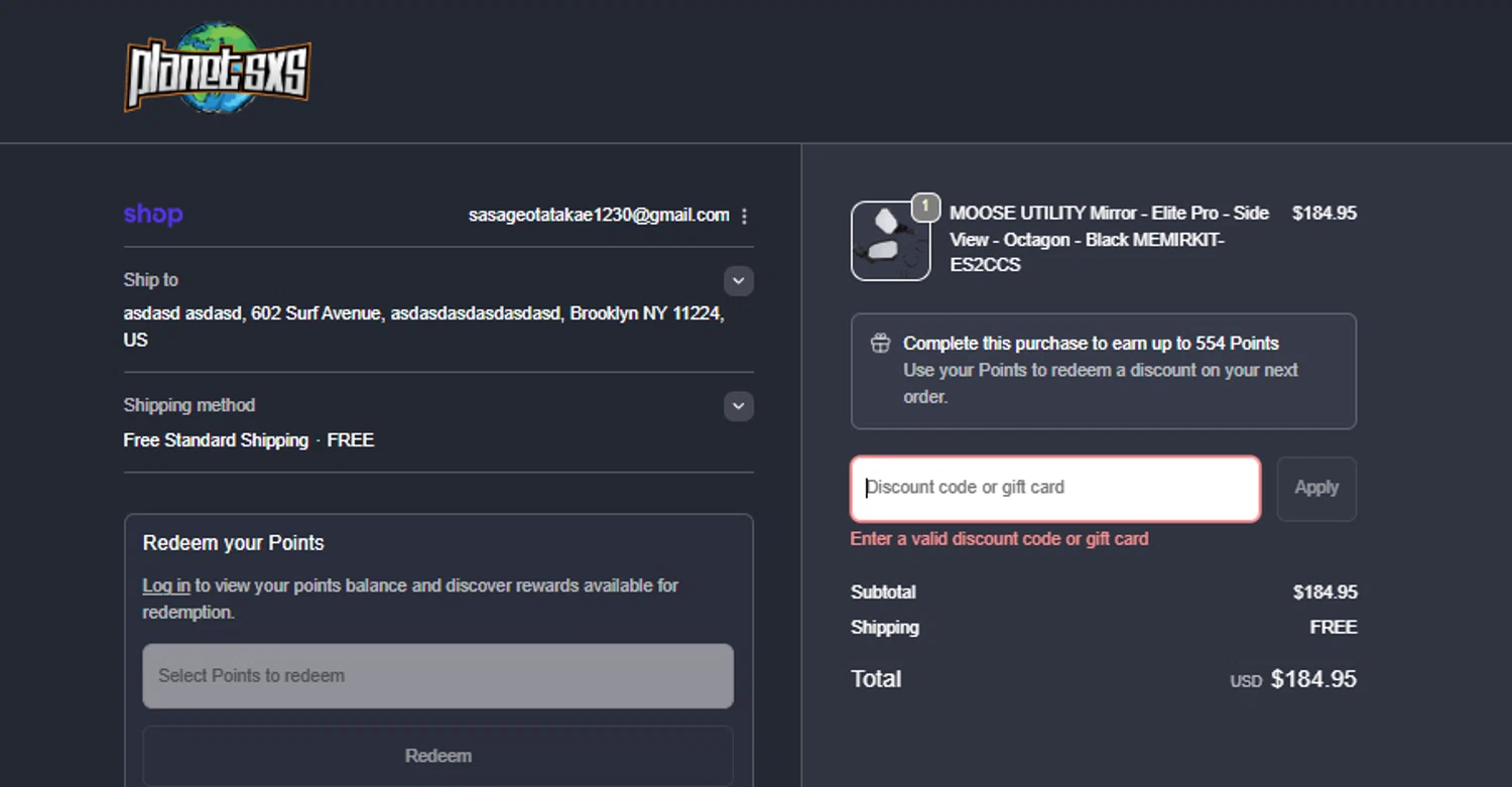 Planet SxS discount code screenshot showing code WELCOME applied at Planet SxS checkout page. Uploaded by SimplyCodes community member PedroNavaja on Oct 2, 2025