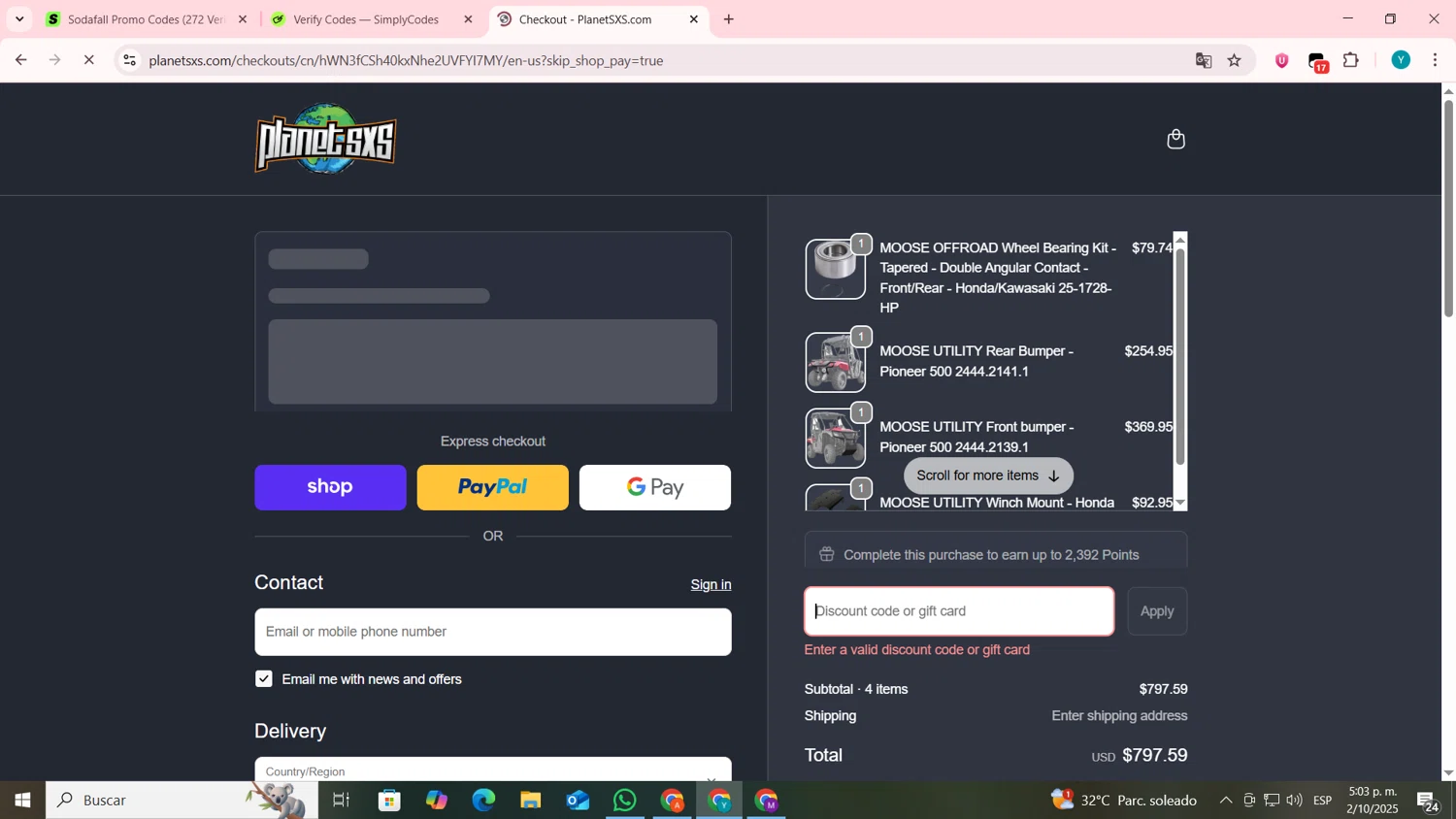 Planet SxS discount code screenshot showing code SAVE250 applied at Planet SxS checkout page. Uploaded by SimplyCodes community member codygakpo on Oct 2, 2025