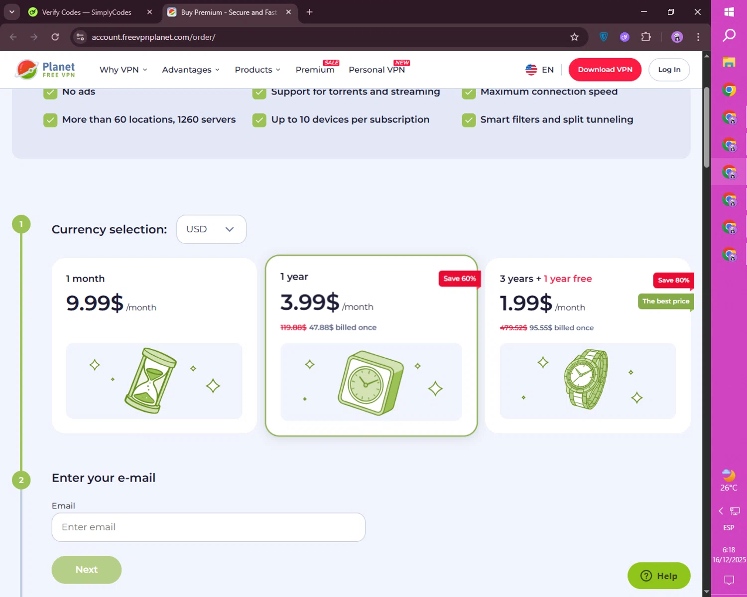 Planet VPN promo code screenshot showing code BLACKFRIDAY applied at Planet VPN checkout page. Uploaded by SimplyCodes community member mileSalima on Dec 16, 2025