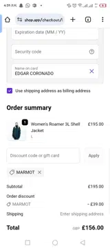 Marmot coupon verification screenshot
