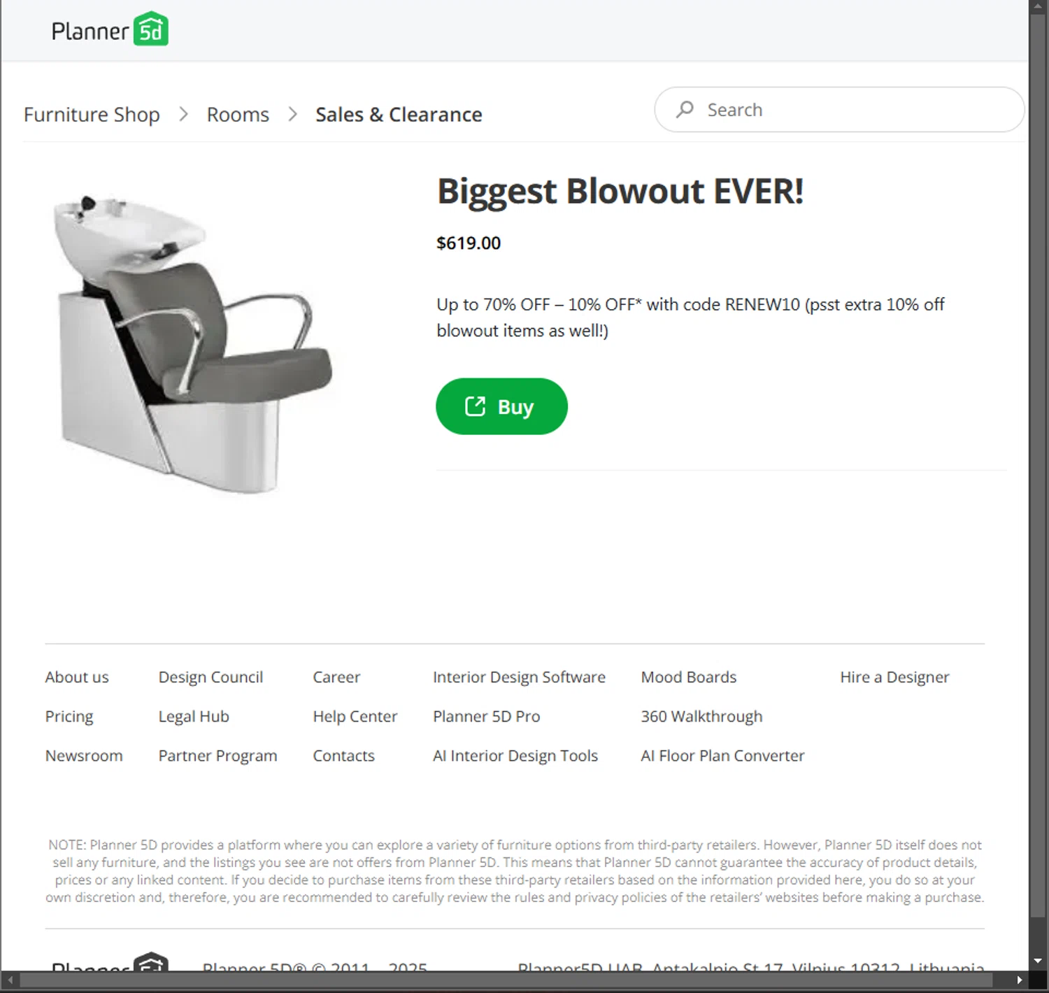 Planner 5D promo code screenshot showing code RENEW10 applied at Planner 5D checkout page. Uploaded by SimplyCodes community member PillarsofCreation on Mar 5, 2025