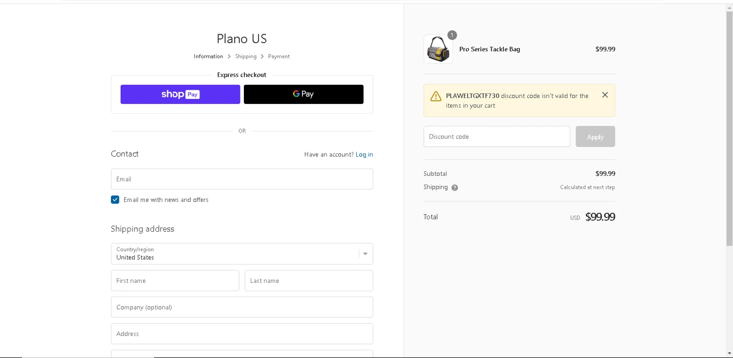PLANO checkout page showing PLANO discount code box | Screenshot taken by SimplyCodes community member on May 5, 2024