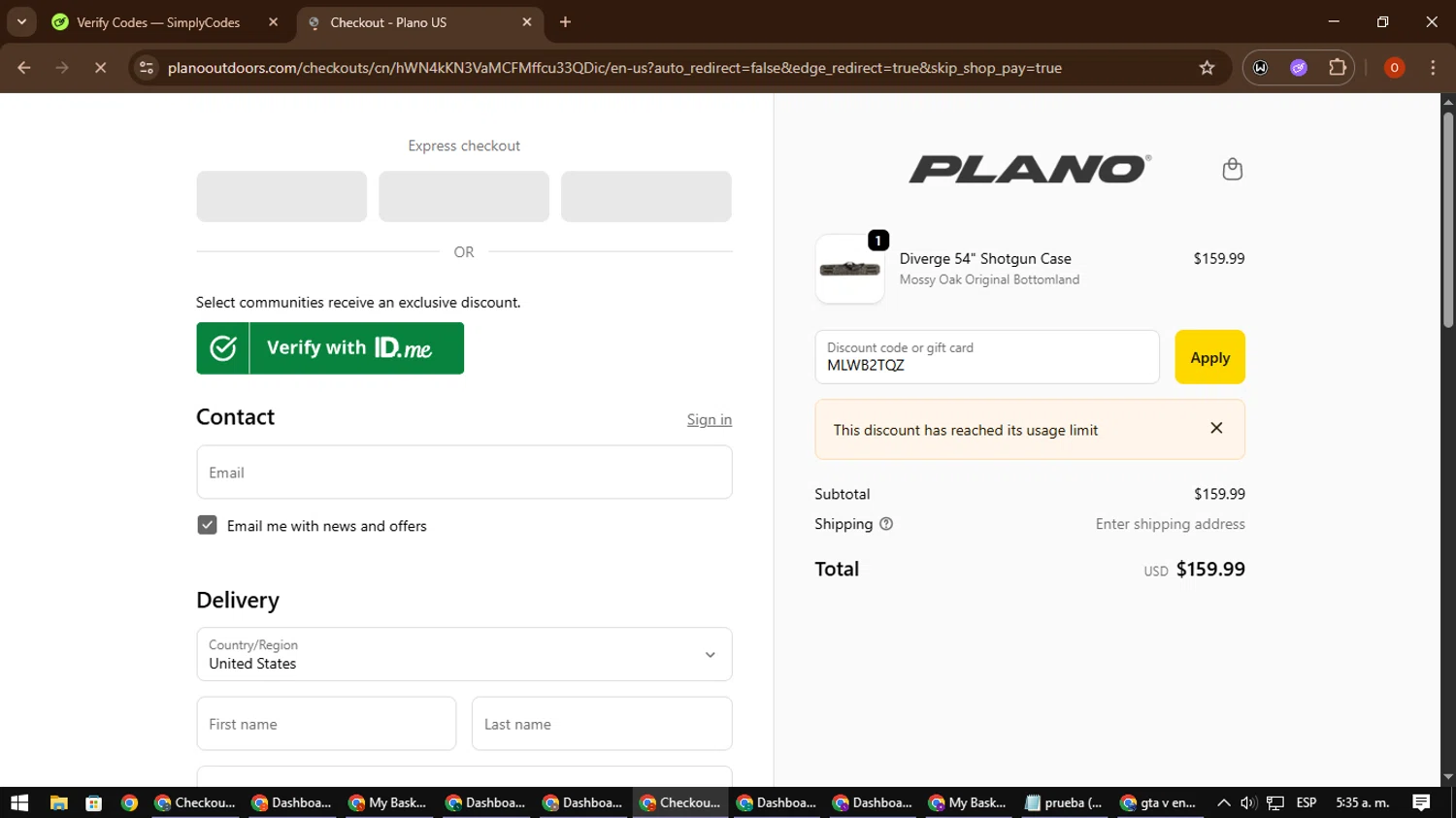 PLANO discount code screenshot showing code MLWB2TQZ applied at PLANO checkout page. Uploaded by SimplyCodes community member CleverSpotter3730 on Oct 31, 2025