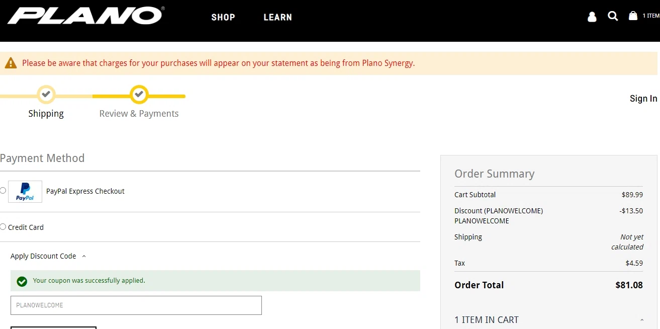 PLANO checkout page showing PLANO discount code box | Screenshot taken by SimplyCodes community member on Mar 2, 2021