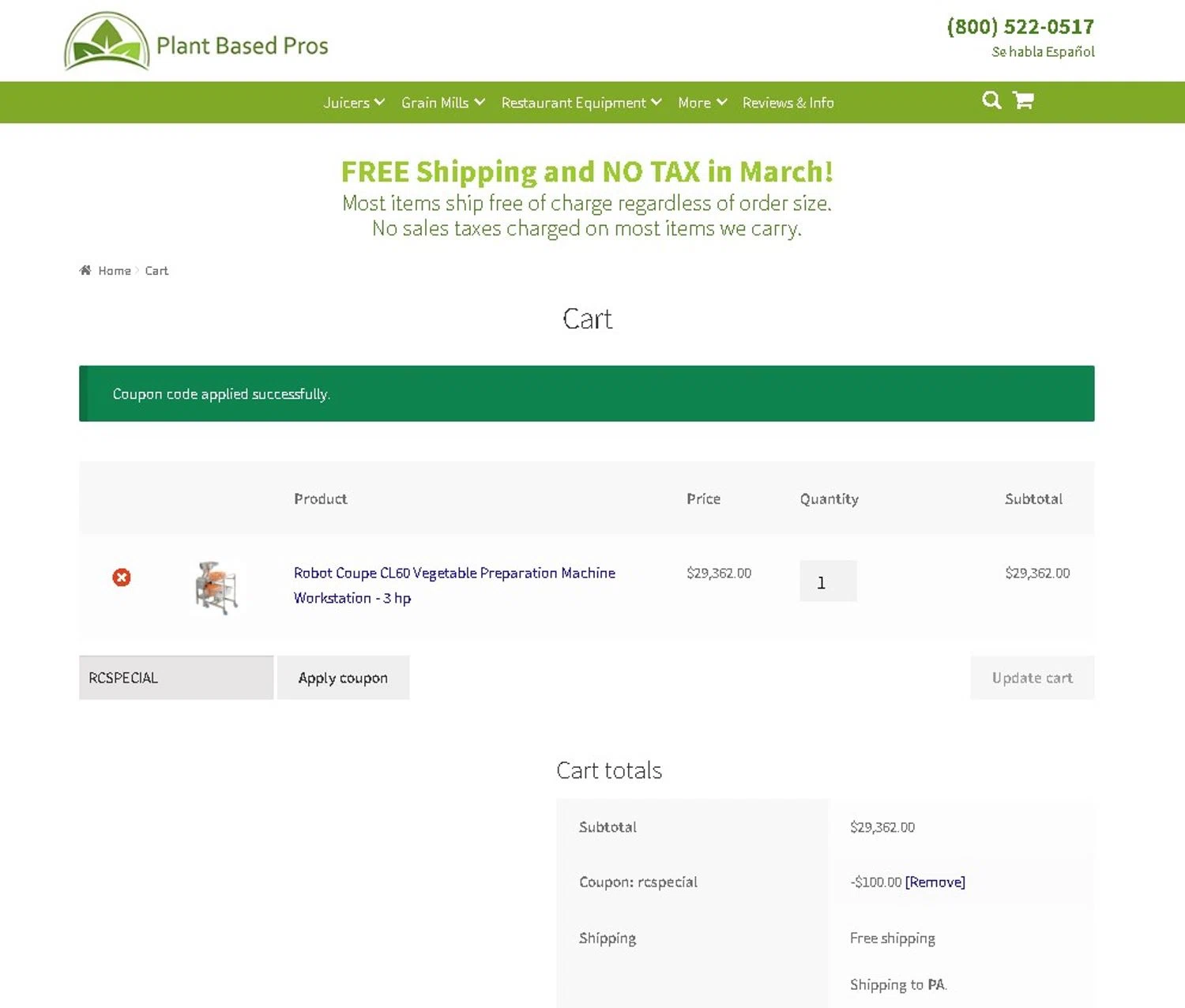 Plant Based Pros coupon code screenshot showing code RCSPECIAL applied at Plant Based Pros checkout page. Uploaded by SimplyCodes community member LAMINEJAMAL on Mar 3, 2025