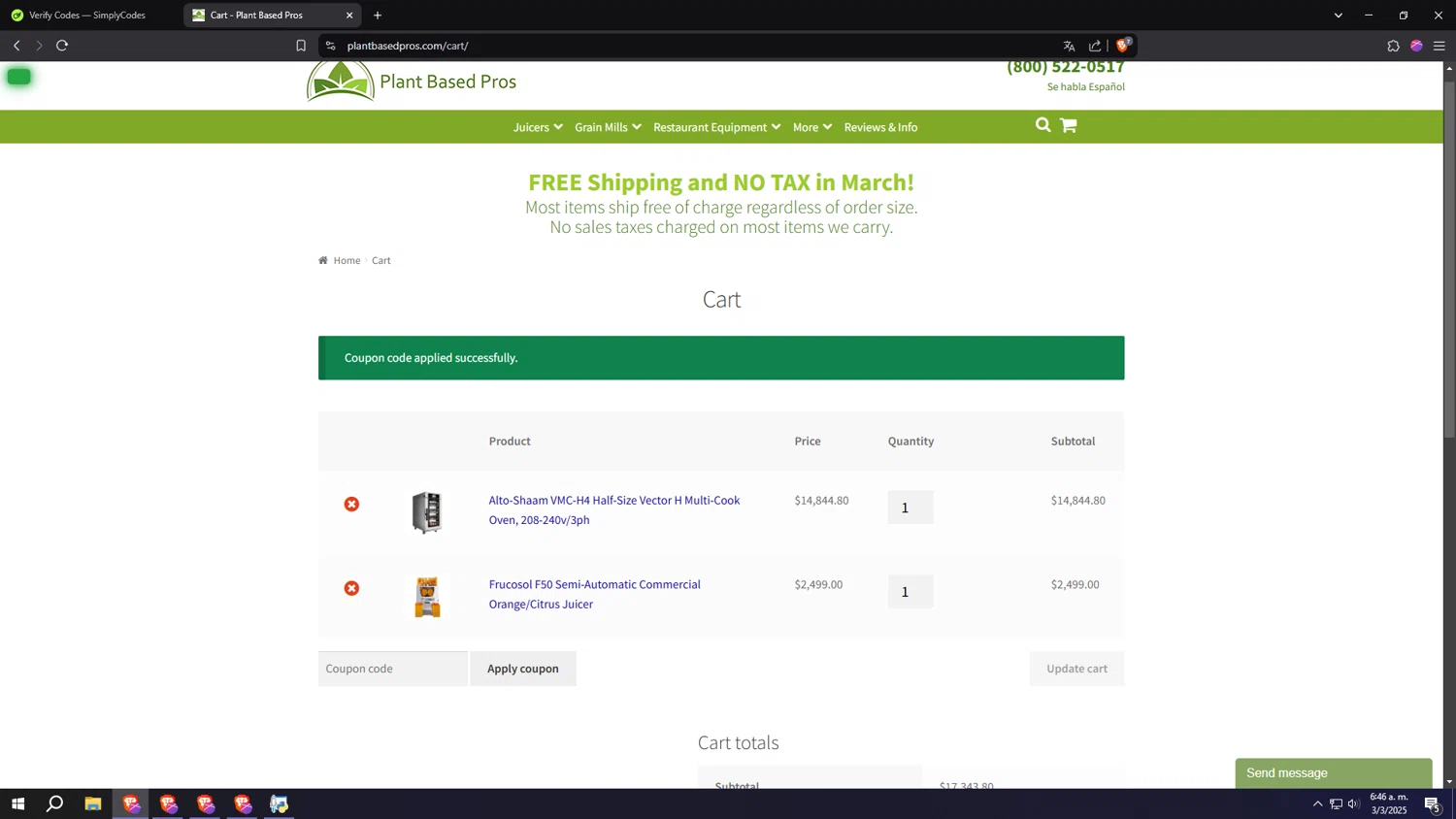 Plant Based Pros coupon code screenshot showing code Frucosol100 applied at Plant Based Pros checkout page. Uploaded by SimplyCodes community member HUMANIZER on Mar 3, 2025