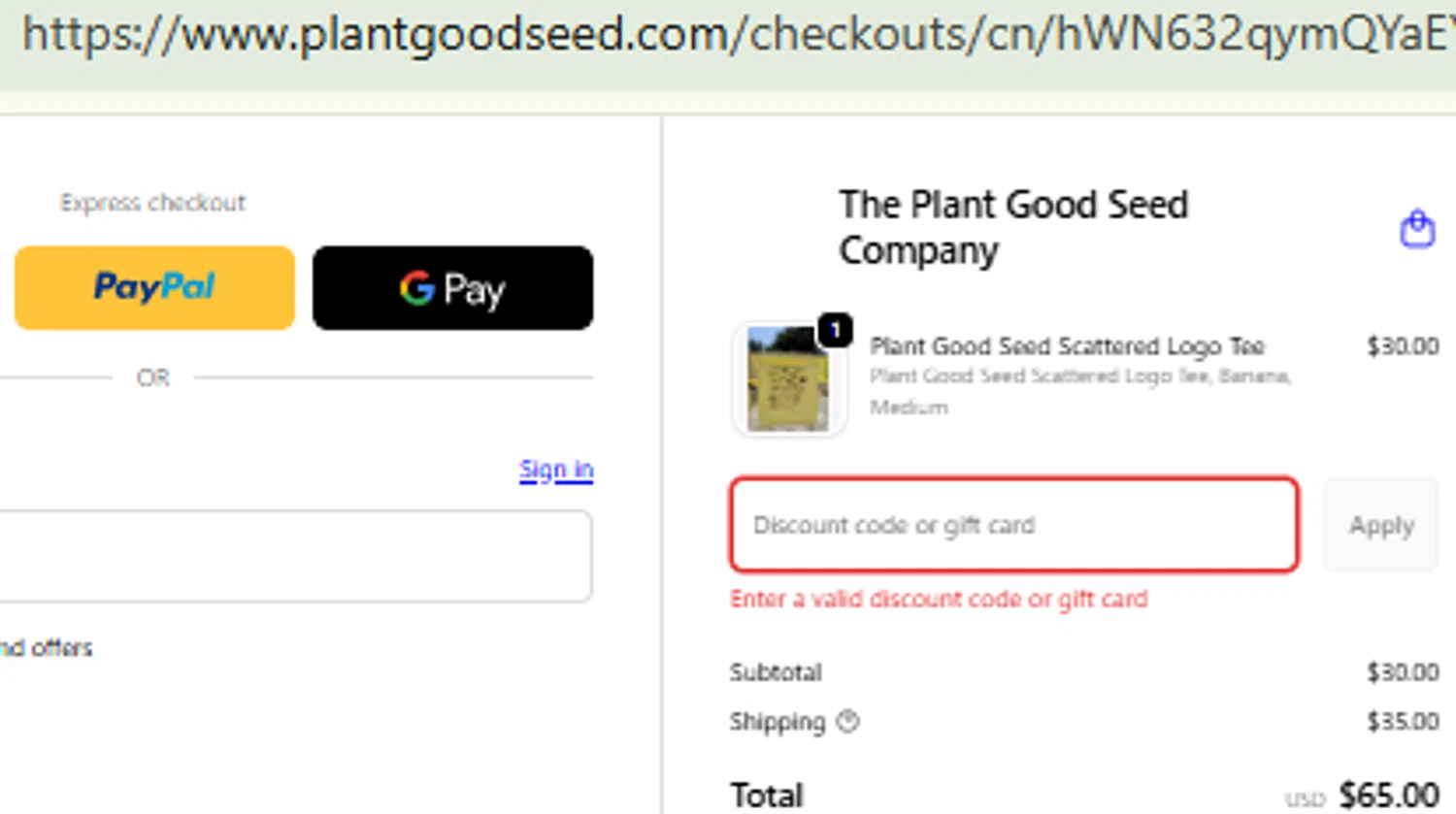 Plant Good Seed promo code screenshot showing code HOLIYAYSEEDS applied at Plant Good Seed checkout page. Uploaded by SimplyCodes community member RewardFinder4836 on Dec 4, 2025