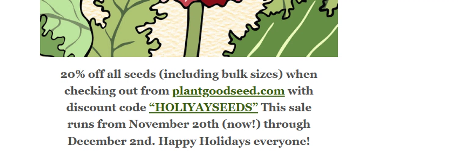 Plant Good Seed promo code screenshot showing code HOLIYAYSEEDS applied at Plant Good Seed checkout page. Uploaded by SimplyCodes community member juanjose on Nov 20, 2025