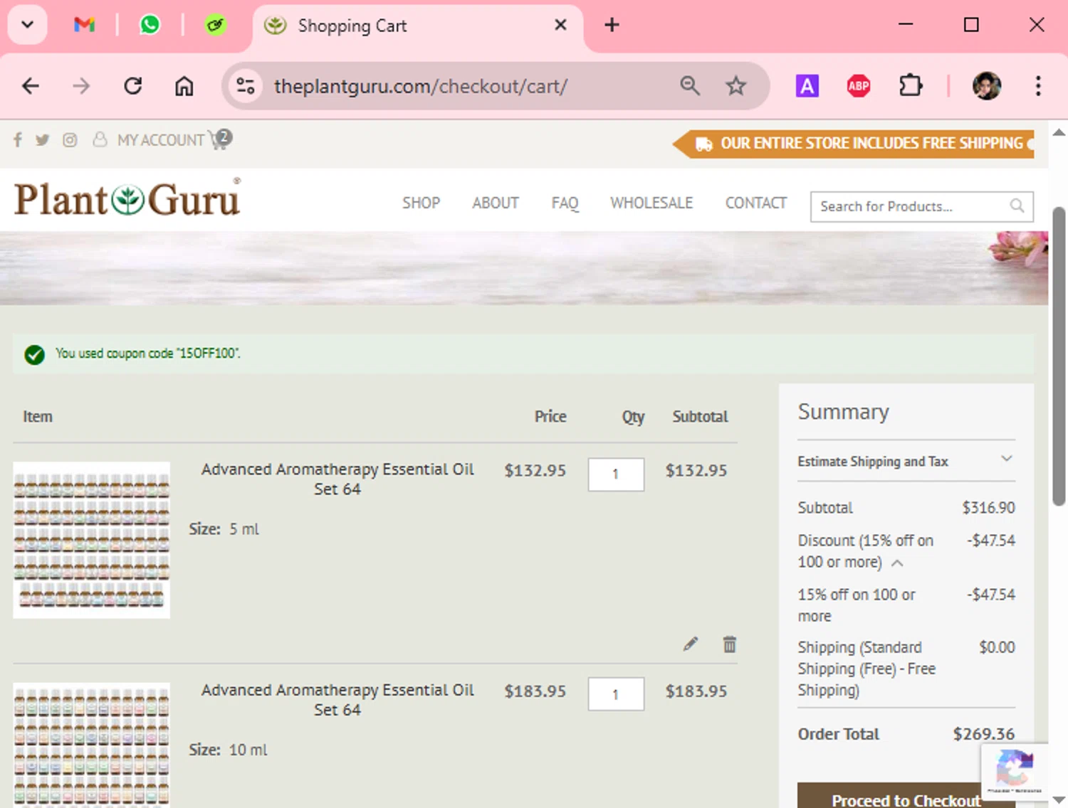 Plant Guru Inc. promo code screenshot showing code 15OFF100 applied at Plant Guru Inc. checkout page. Uploaded by SimplyCodes community member Scarleth_2GGD on Apr 28, 2025