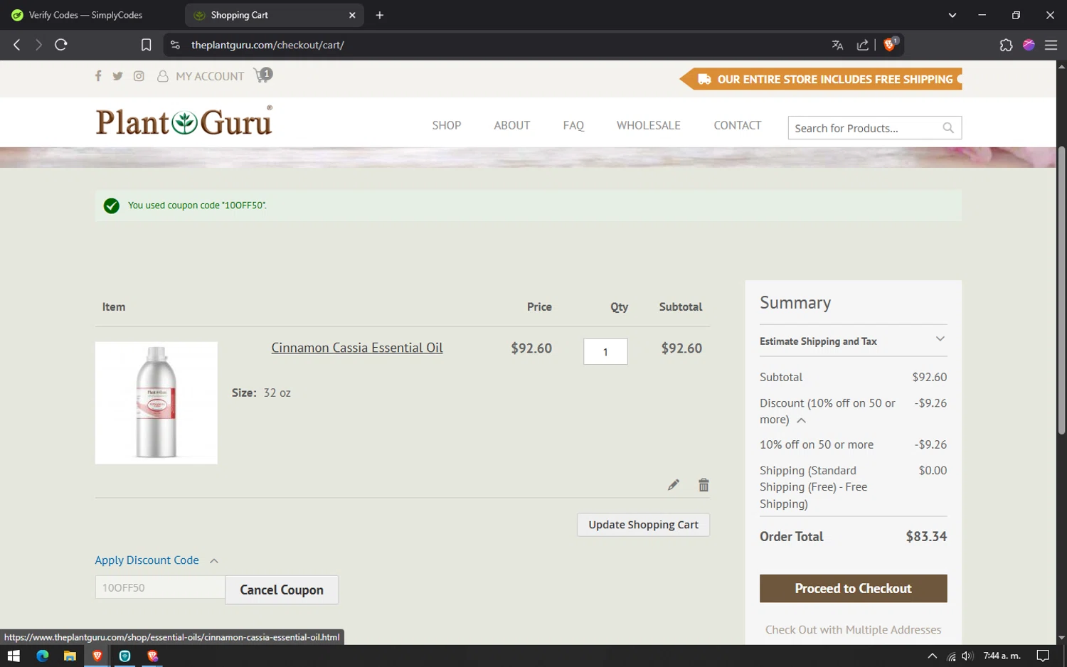 Plant Guru Inc. checkout page showing Plant Guru Inc. promo code box | Screenshot taken by SimplyCodes community member on Jun 7, 2025
