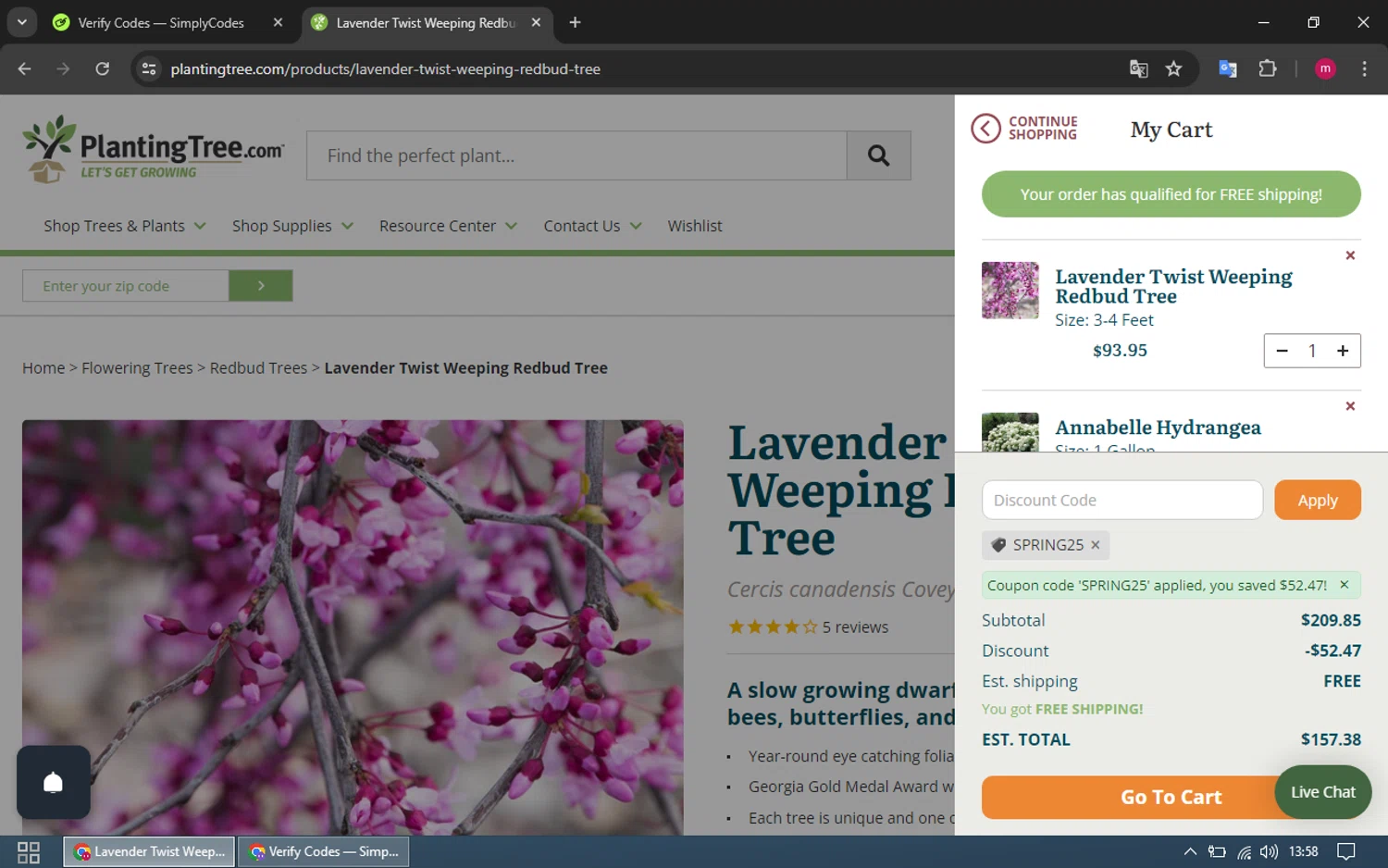 where to use Planting Tree promo code box