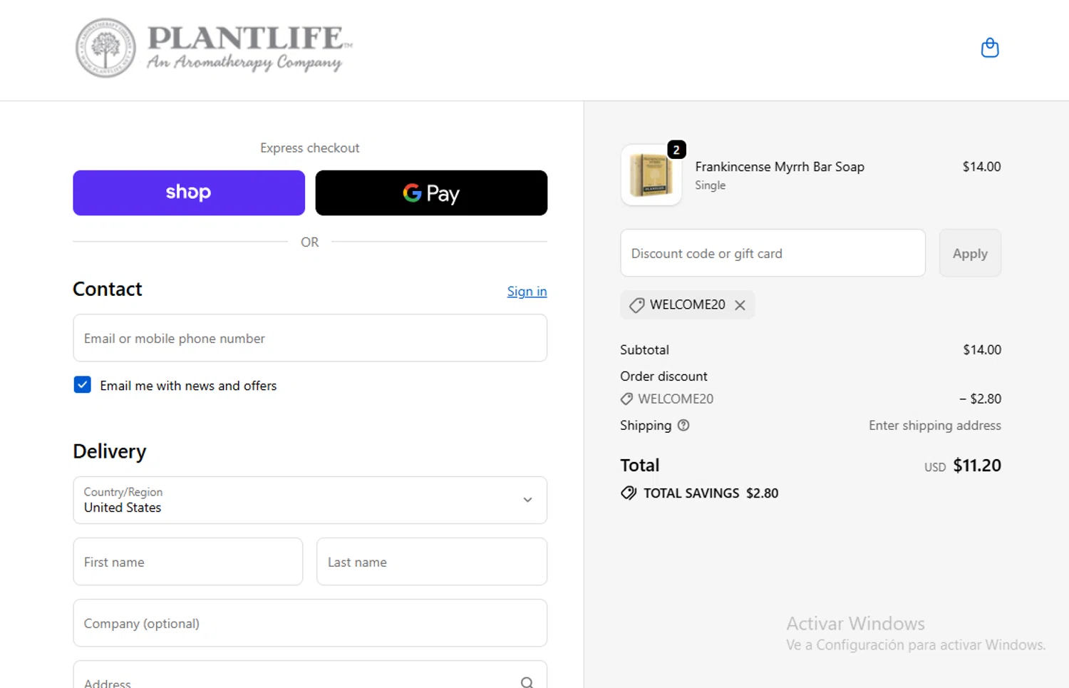 Plantlife checkout page showing Plantlife discount code box | Screenshot taken by SimplyCodes community member on Nov 20, 2025