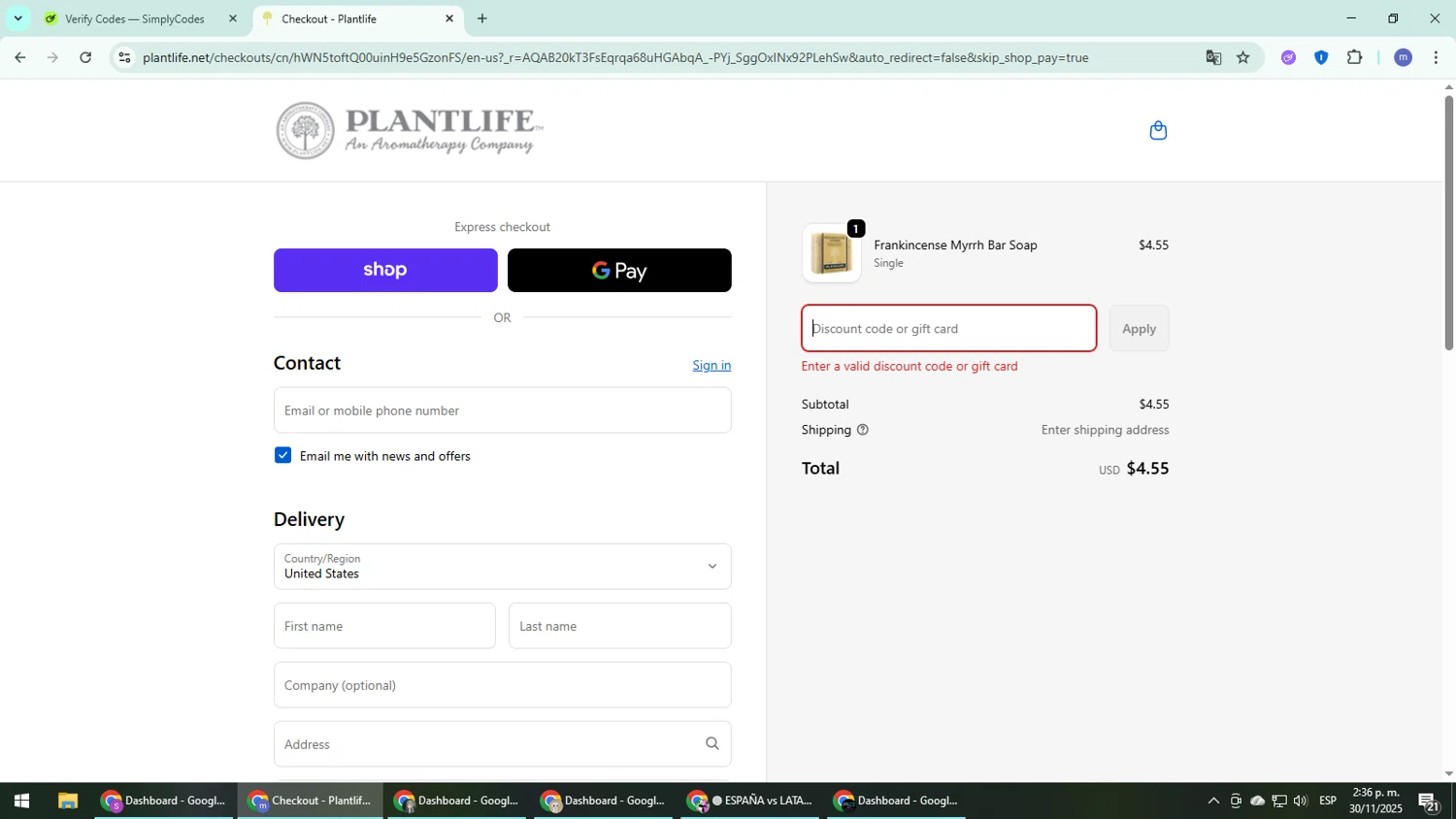 Plantlife discount code screenshot showing code WELCOME20 applied at Plantlife checkout page. Uploaded by SimplyCodes community member QuestDefender2661 on Nov 30, 2025