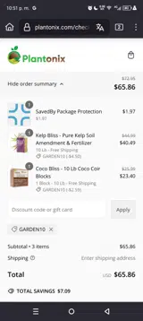 GARDEN10 coupon verification screenshot