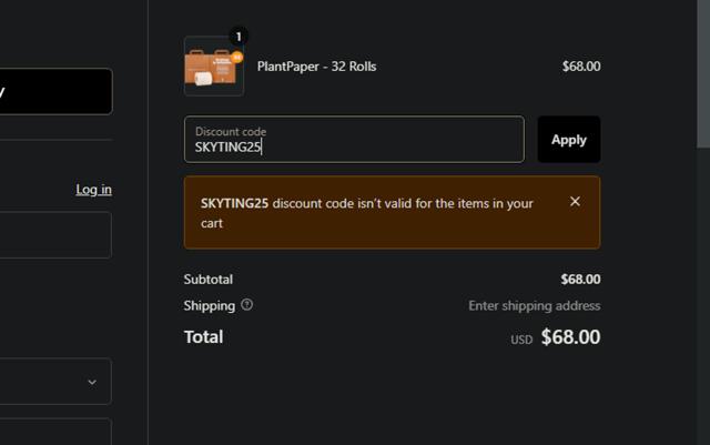 Plant Paper checkout page showing Plant Paper discount code box | Screenshot taken by SimplyCodes community member on Apr 9, 2024