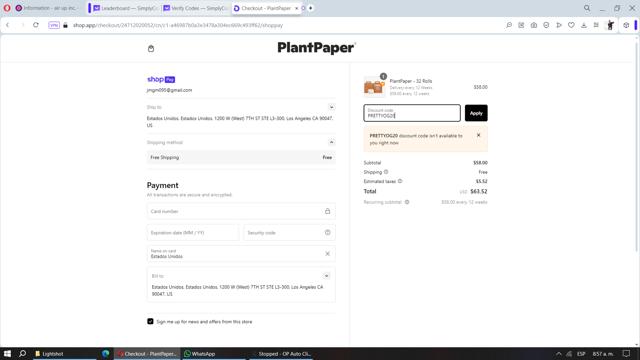 Plant Paper checkout page showing Plant Paper discount code box | Screenshot taken by SimplyCodes community member on Dec 25, 2023