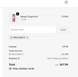 WELCOME15 coupon verification screenshot