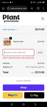 Plant Provisions coupon verification screenshot