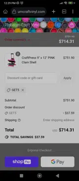 GET5 coupon verification screenshot