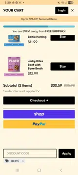 Plato Pet Treats coupon verification screenshot