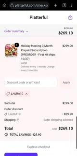Laura10 coupon verification screenshot