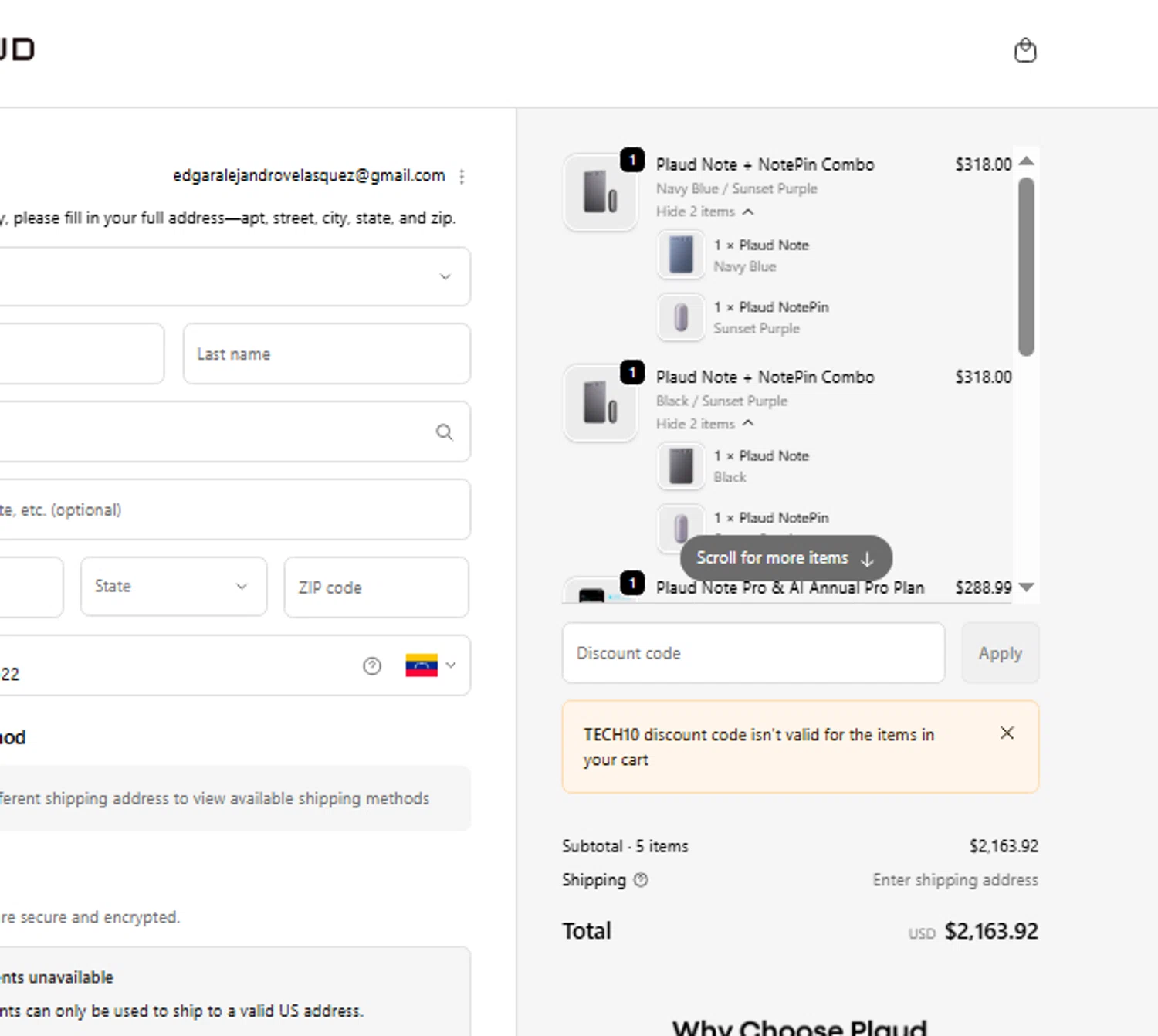 Plaud.ai promo code screenshot showing code TECH10 applied at Plaud.ai checkout page. Uploaded by SimplyCodes community member ValiantLion5897 on Jun 2, 2026