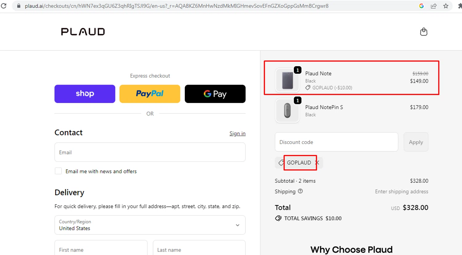 Plaud.ai promo code screenshot showing code GOPLAUD applied at Plaud.ai checkout page. Uploaded by SimplyCodes community member nileskamarcano on Jan 16, 2026