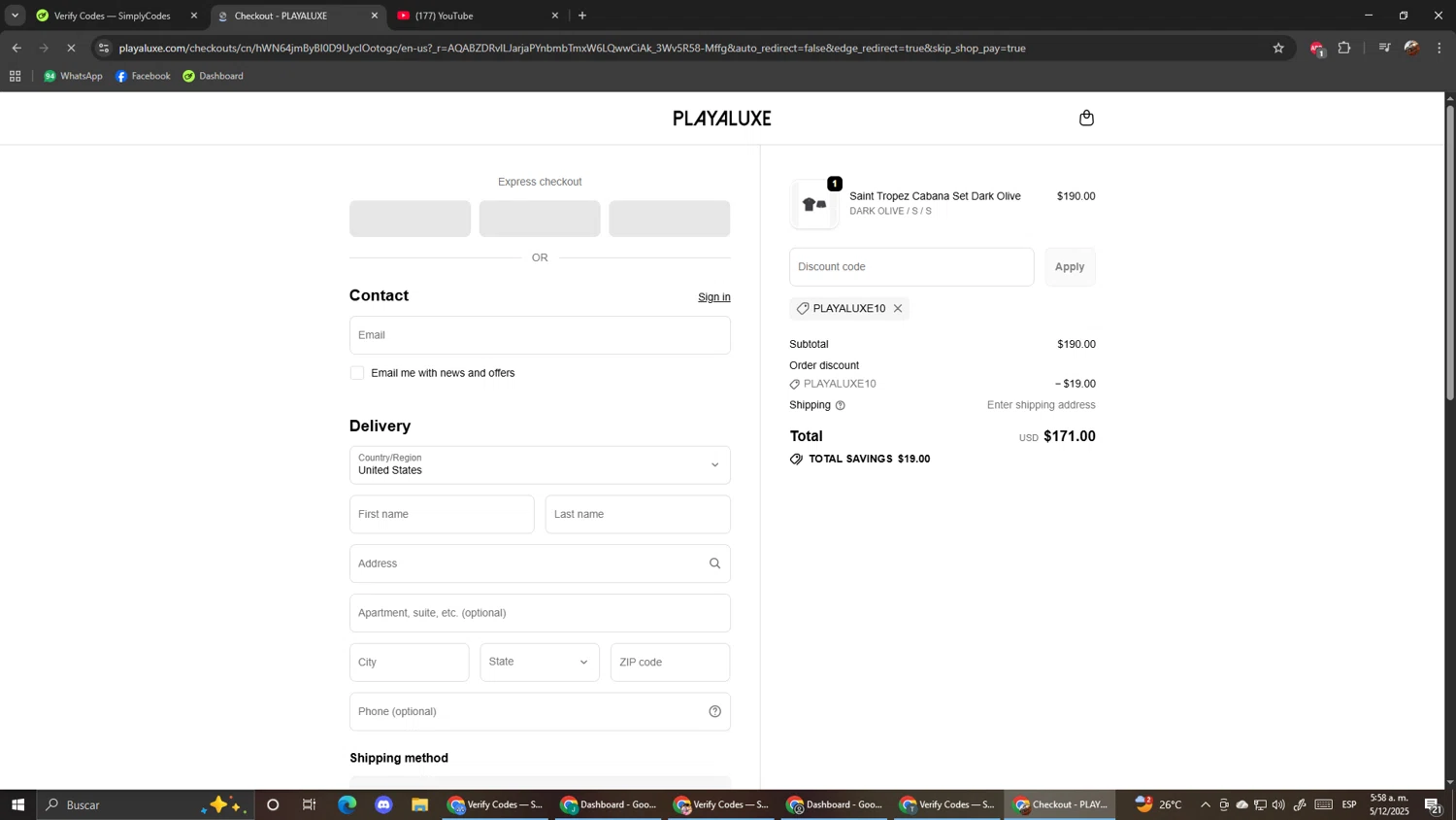 PLAYALUXE promo code screenshot showing code PLAYALUXE10 applied at PLAYALUXE checkout page. Uploaded by SimplyCodes community member ScanShopper554 on Dec 5, 2025