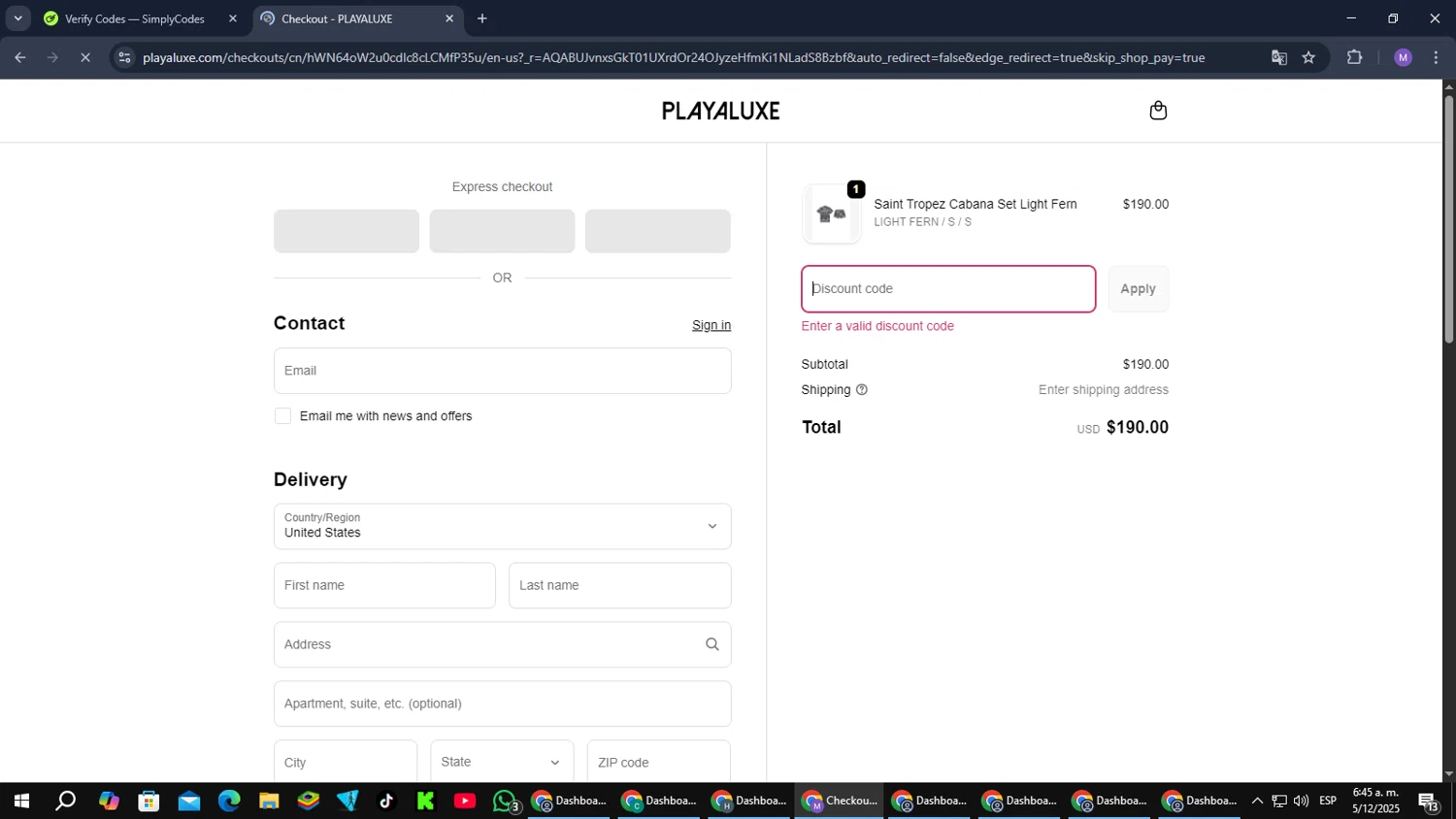 PLAYALUXE promo code screenshot showing code BFCM20 applied at PLAYALUXE checkout page. Uploaded by SimplyCodes community member CouponGuardian8137 on Dec 5, 2025