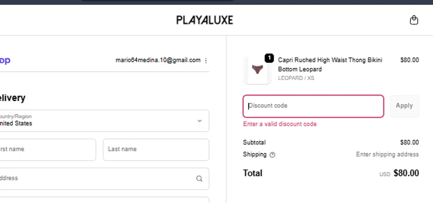 PLAYALUXE promo code screenshot showing code BFCM20 applied at PLAYALUXE checkout page. Uploaded by SimplyCodes community member Diaz22 on Dec 5, 2025