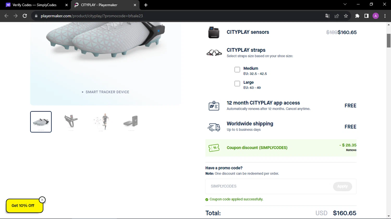 Playermaker checkout page showing Playermaker promo code box | Screenshot taken by SimplyCodes community member on Feb 3, 2024