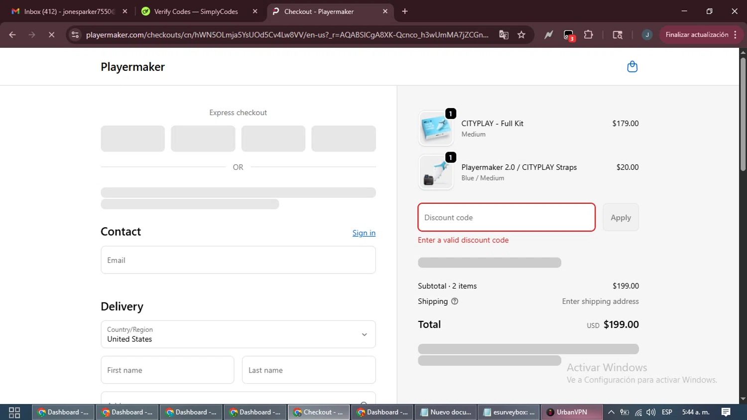Playermaker promo code screenshot showing code SIMPLYCODES applied at Playermaker checkout page. Uploaded by SimplyCodes community member ScanLynx8928 on Nov 17, 2025