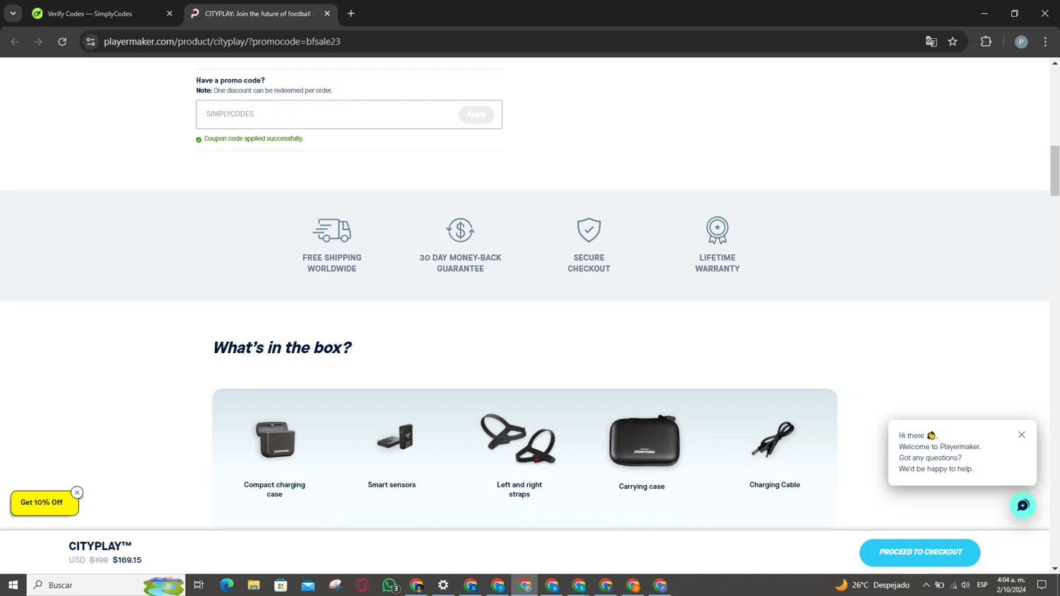 Playermaker checkout page showing Playermaker promo code box | Screenshot taken by SimplyCodes community member on Oct 2, 2024