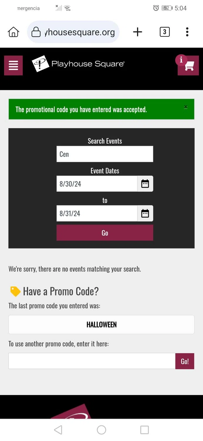 where to use Playhouse Square promo code box