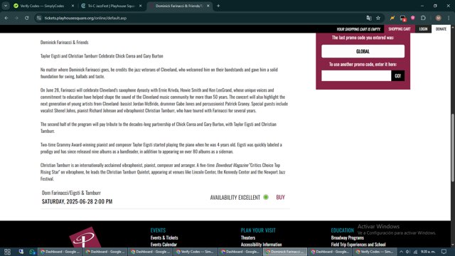 Playhouse Square checkout page showing Playhouse Square promo code box | Screenshot taken by SimplyCodes community member on Jun 28, 2025