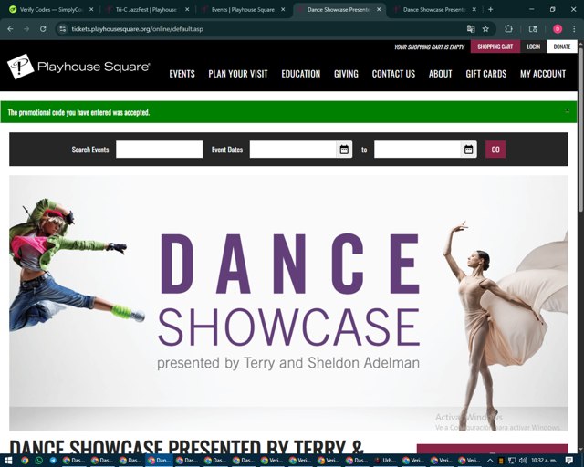 Playhouse Square checkout page showing Playhouse Square promo code box | Screenshot taken by SimplyCodes community member on Aug 25, 2025