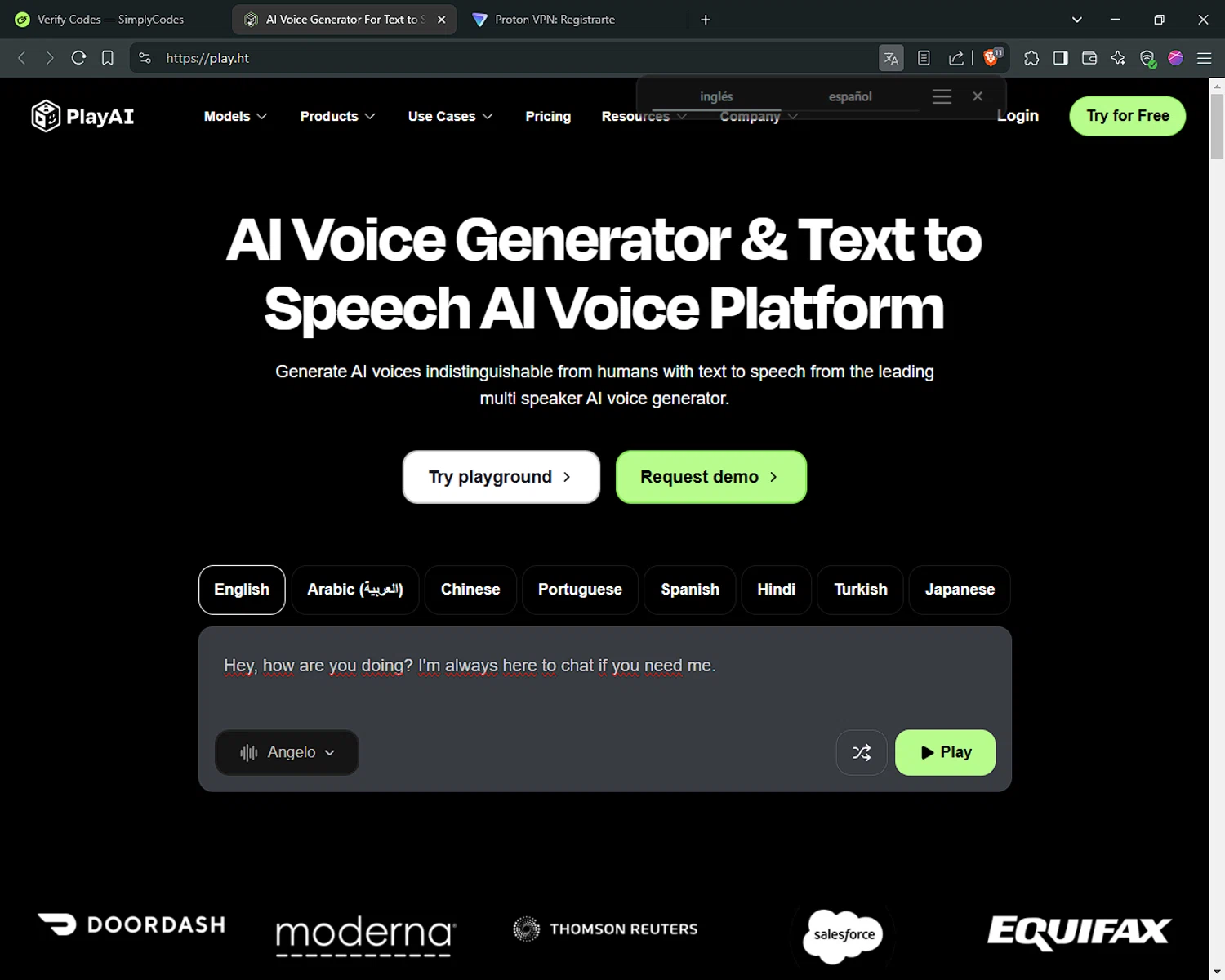 Play.ht coupon code screenshot showing code Play.ht applied at Play.ht checkout page. Uploaded by SimplyCodes community member MoneyEagle4780 on Mar 12, 2025