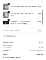 BIRTHDAY15 coupon verification screenshot